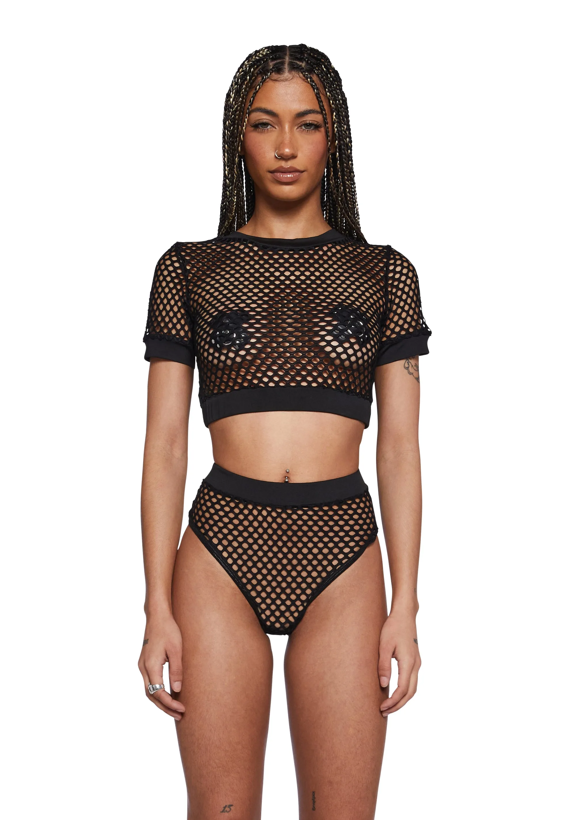 Techno Fantasy Fishnet Crop Top - Black sold by Dolls Kill