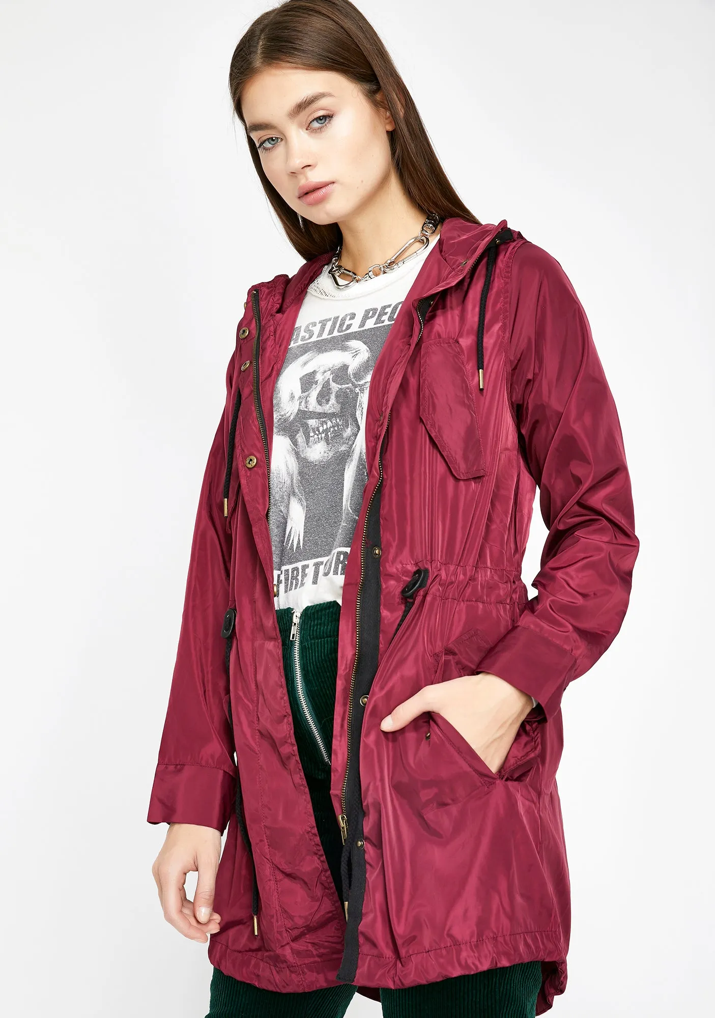 Wine Let's Runaway Anorak Jacket sold by Dolls Kill