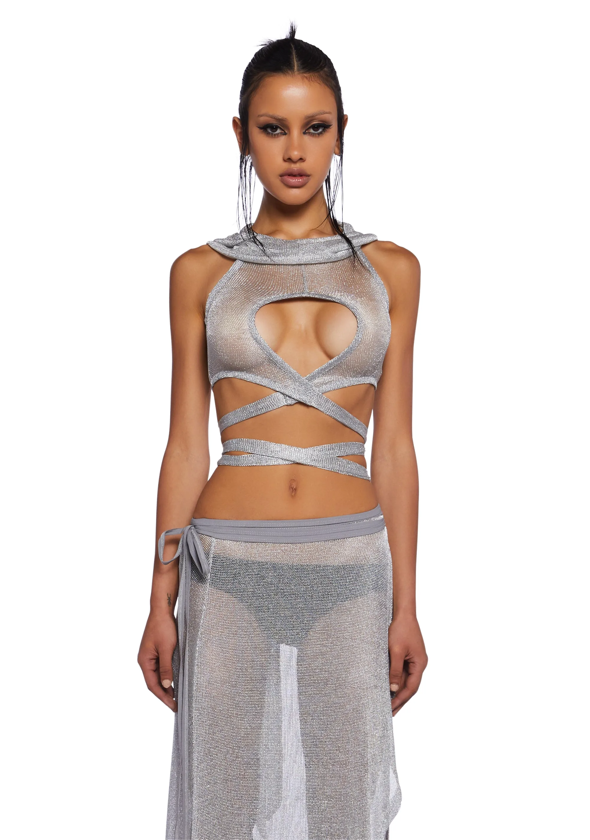 Chamber Metallic Hooded Top sold by Dolls Kill