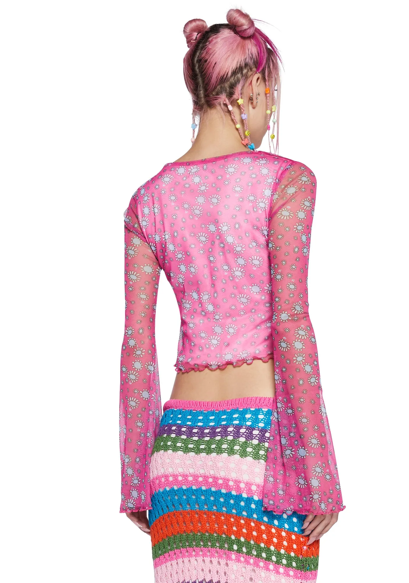 Mellow Mindset Mesh Crop Top - Pink sold by Dolls Kill product image thumbnail 4