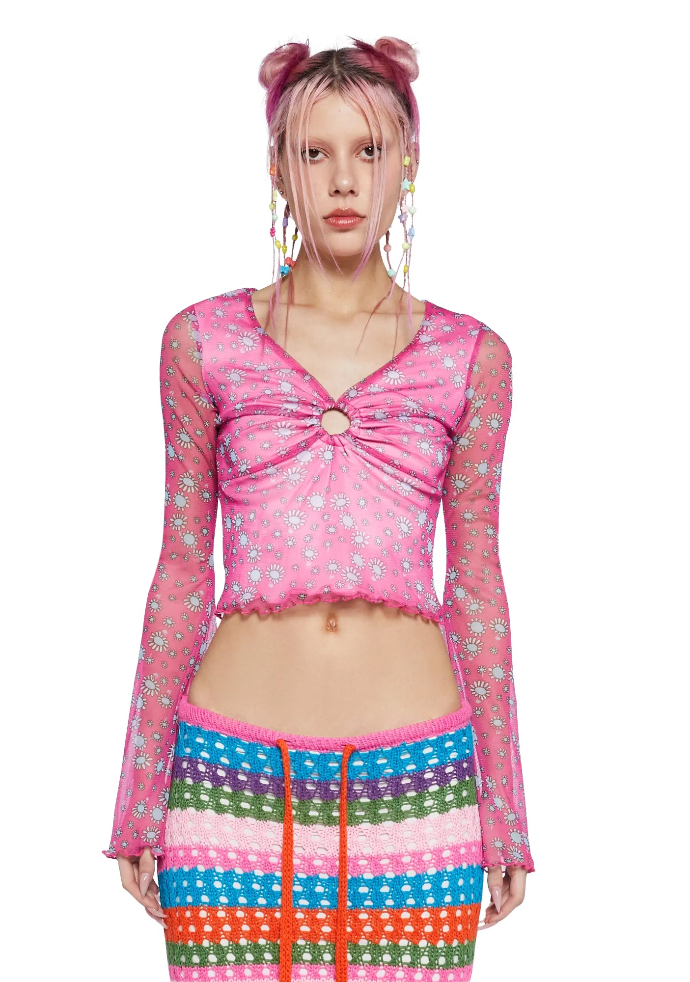 Mellow Mindset Mesh Crop Top - Pink sold by Dolls Kill