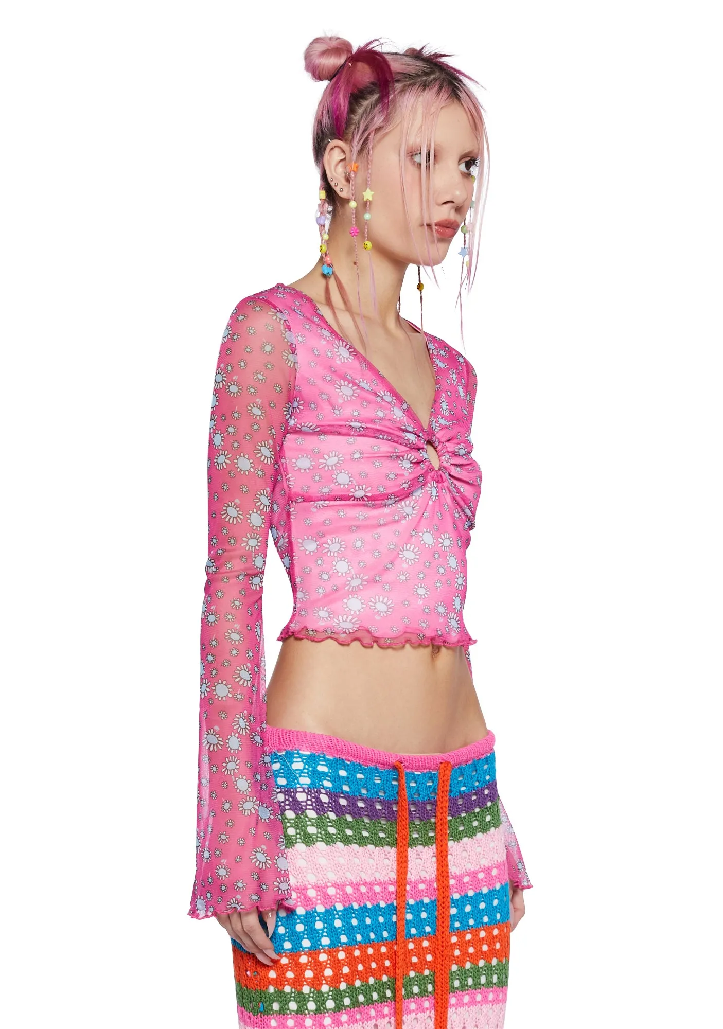 Mellow Mindset Mesh Crop Top - Pink sold by Dolls Kill product image thumbnail 3