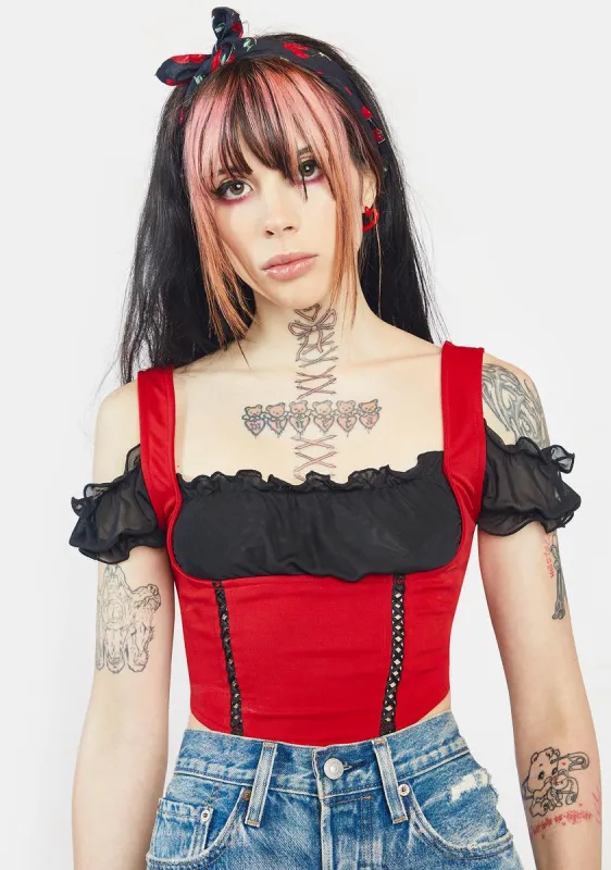 Fire Shoulda Coulda Corset Crop Top sold by Dolls Kill