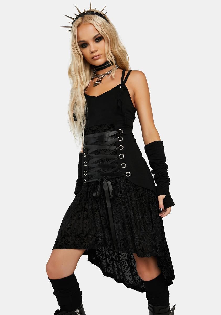 Laced Up Dress W/ Velvet Devore Underlayer sold by Dolls Kill product image thumbnail 2