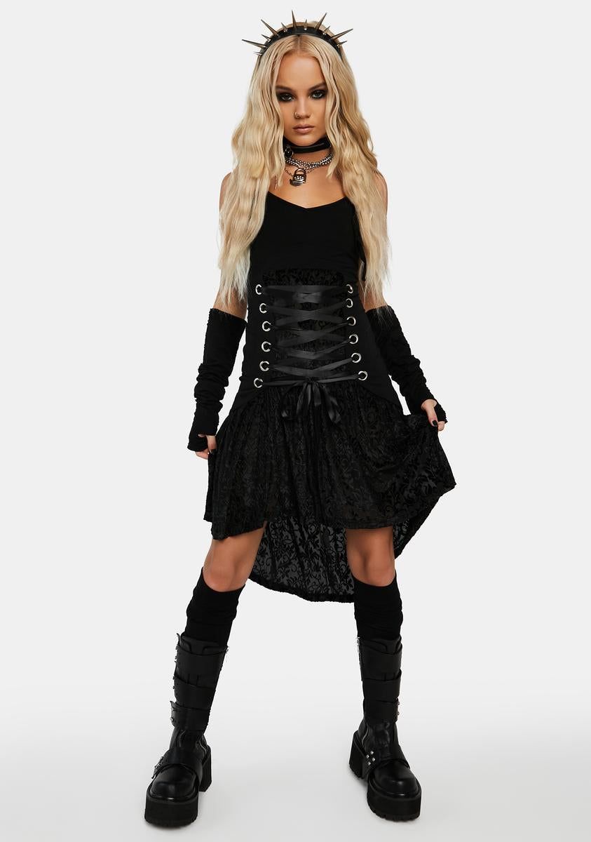 Laced Up Dress W/ Velvet Devore Underlayer sold by Dolls Kill product image thumbnail 3