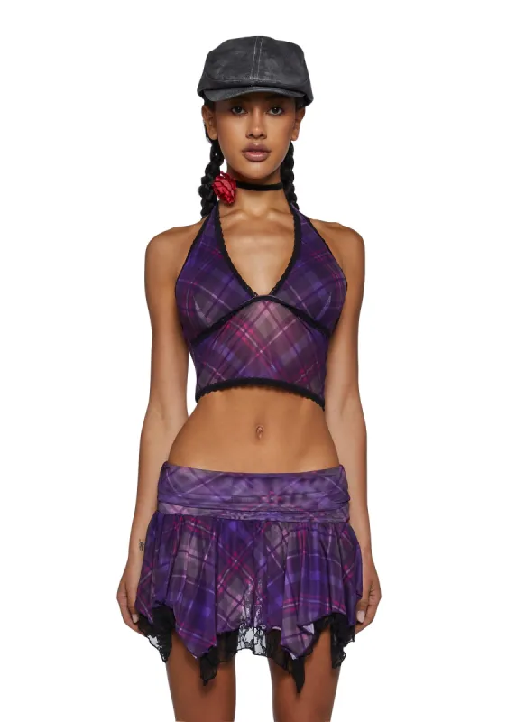 Tales Of Fantasy Halter Top - Purple Plaid sold by Dolls Kill