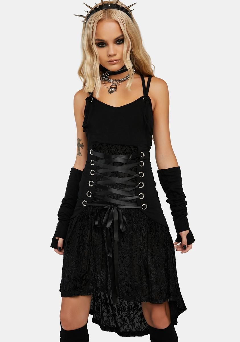 Laced Up Dress W/ Velvet Devore Underlayer sold by Dolls Kill