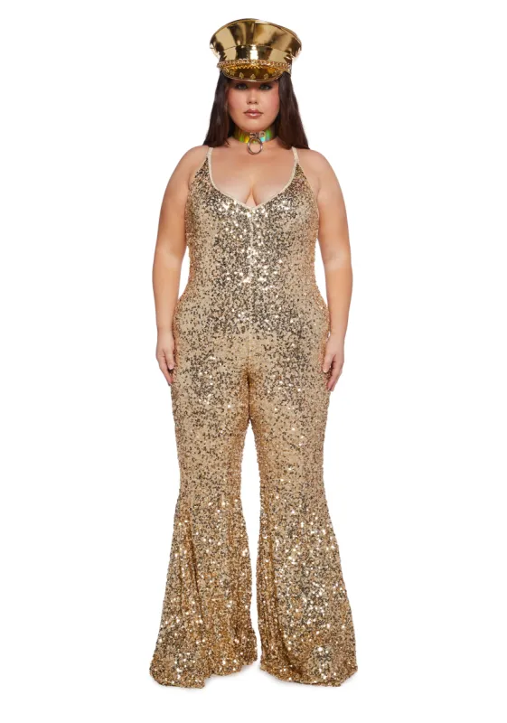 Plus Sparkle Nights Sequin Jumpsuit- Gold sold by Dolls Kill
