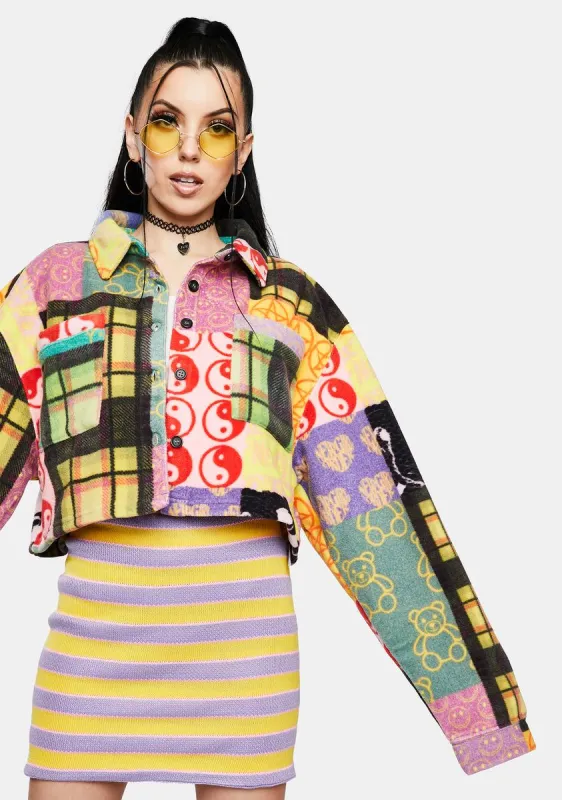 Patchwork Fleece Crop Jacket sold by Dolls Kill