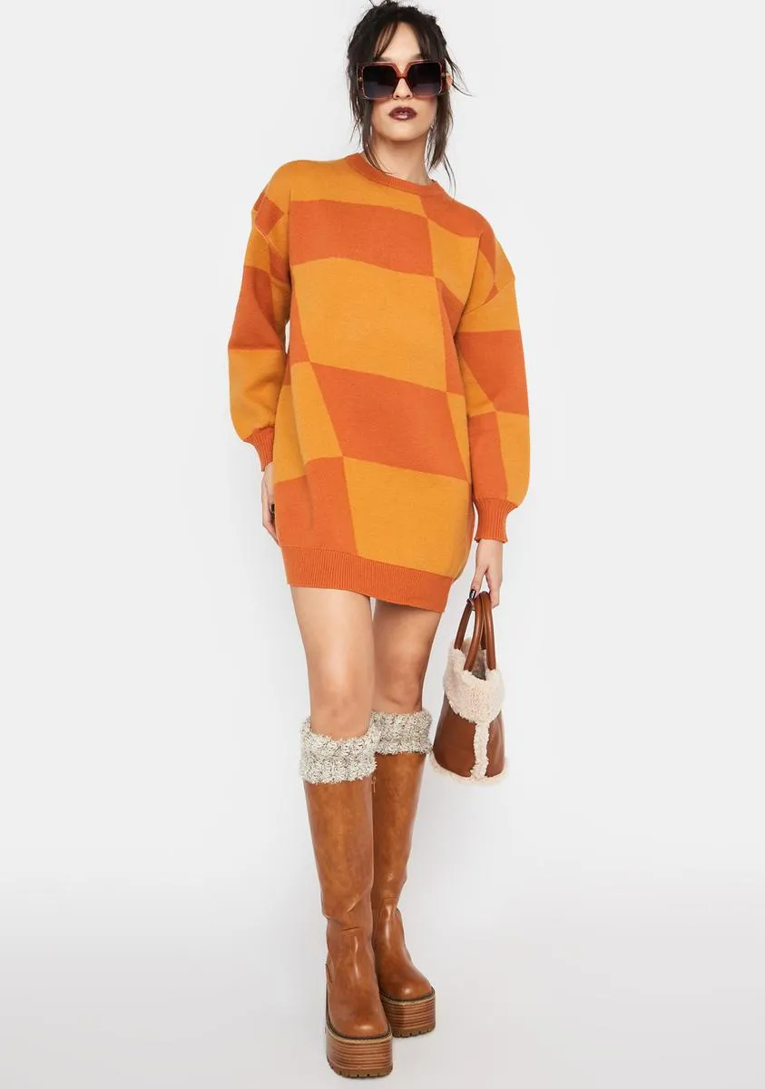 Rust Pursuing You Checkered Sweater Dress sold by Dolls Kill product image thumbnail 3