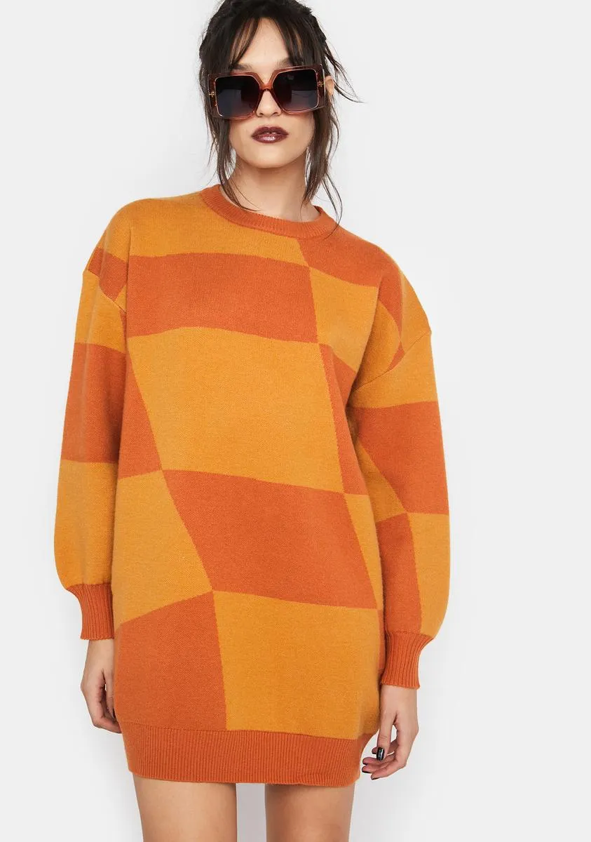 Rust Pursuing You Checkered Sweater Dress sold by Dolls Kill