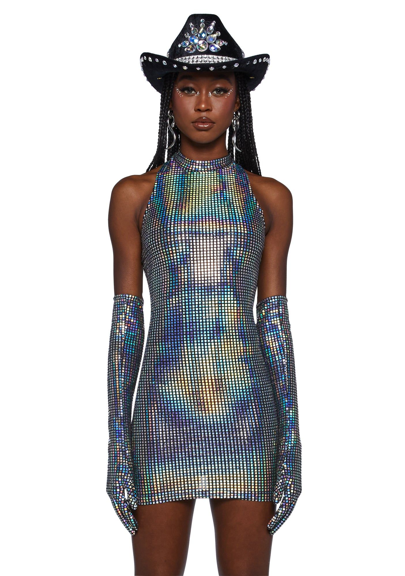 Moon Kissed Mini Dress And Gloves Set - Disco sold by Dolls Kill