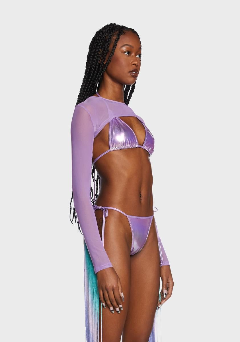 Technicolor Trip Fringe Shrug - Lilac sold by Dolls Kill product image thumbnail 3