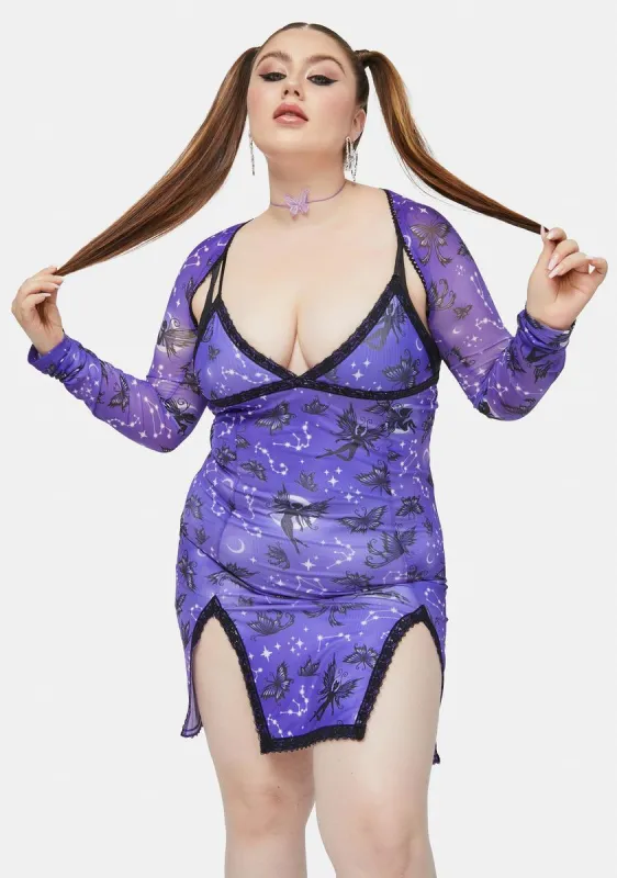 Plus Heighten Senses Goth Fairy Mesh Scallop Dress sold by Dolls Kill