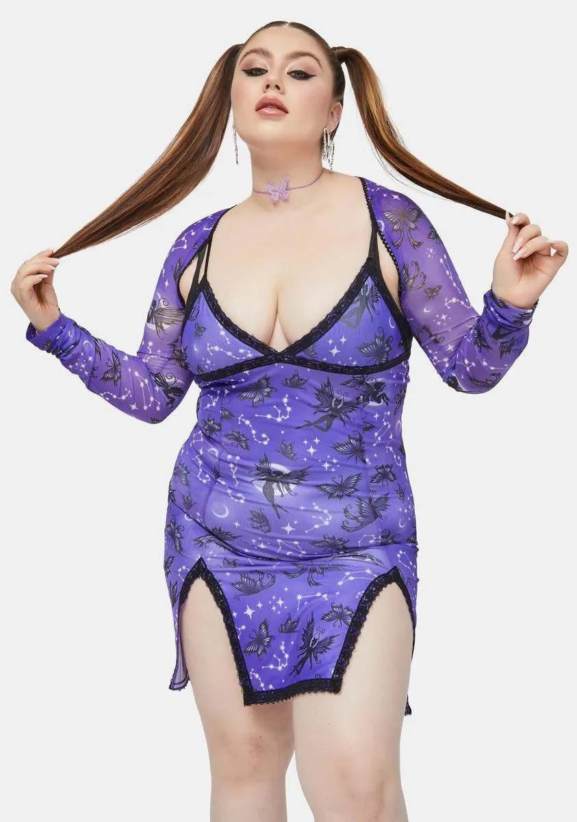 Plus Heighten Senses Goth Fairy Mesh Scallop Dress sold by Dolls Kill