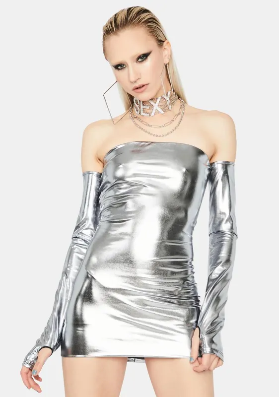 Silver Runway Ready Mini Dress sold by Dolls Kill