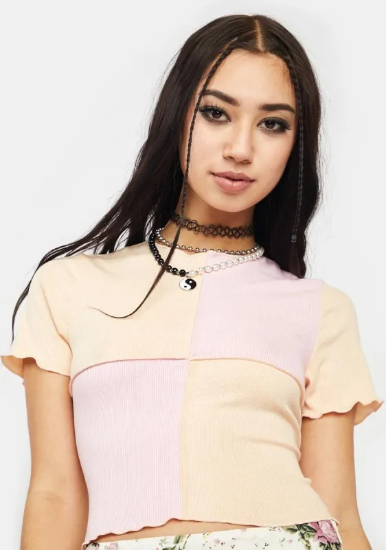 Peach Mimosa Patchwork Crop Tee sold by Dolls Kill