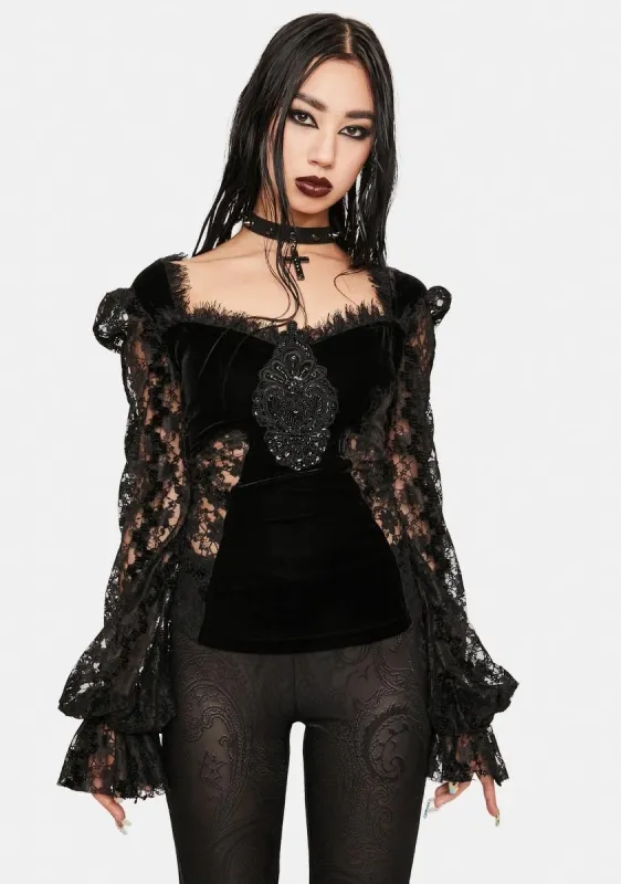 Long Puff Sleeve Lace Top sold by Dolls Kill