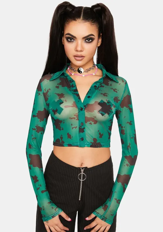 Cow Print Mesh Top sold by Dolls Kill