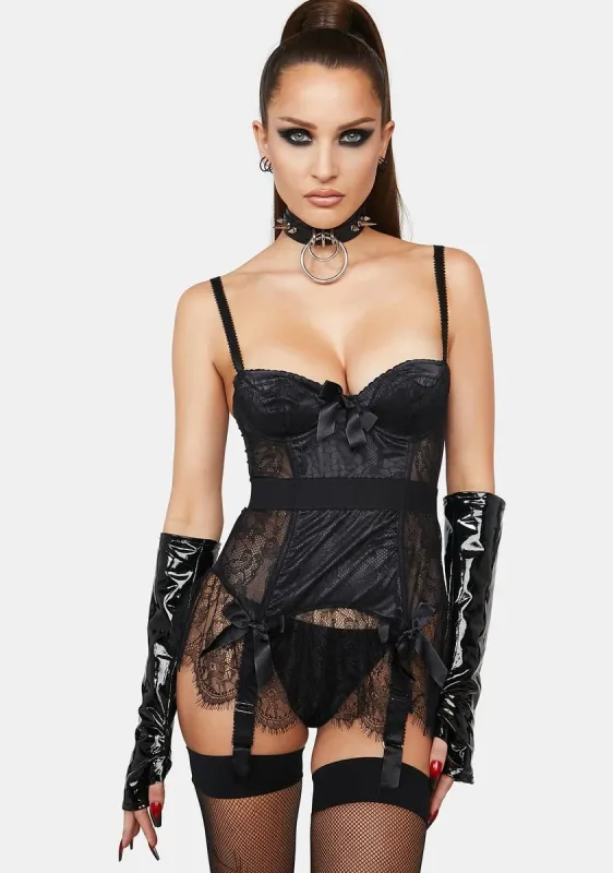 X Bettie Page Night Tempest Basque sold by Dolls Kill