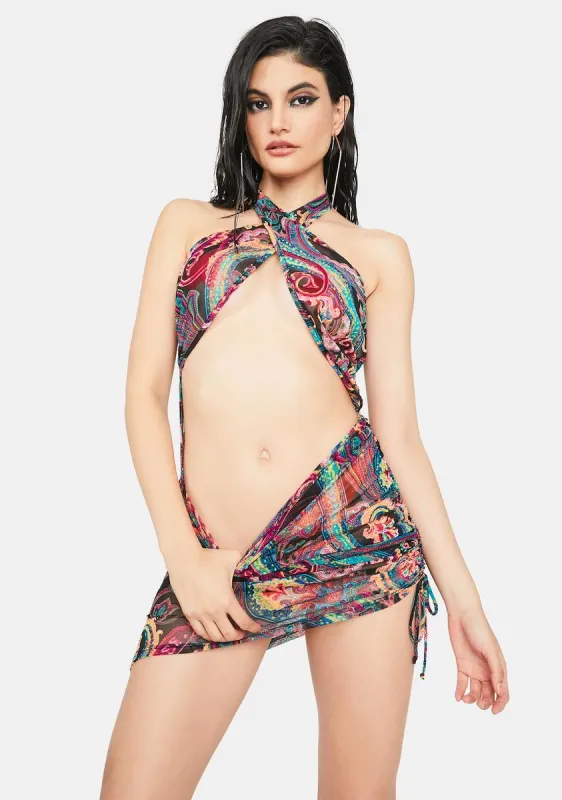 Noir Bandana Babe Ruched Mini Halter Dress sold by Dolls Kill