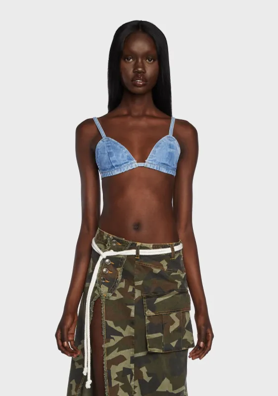 Denim Triangle Bra sold by Dolls Kill