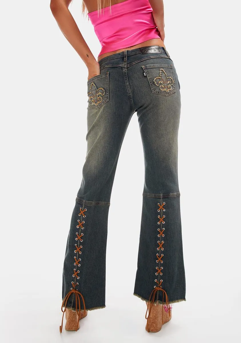 Jaida Lace-Up Jeans sold by Dolls Kill