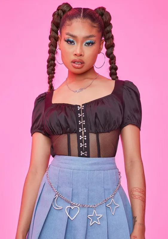 Can't Ignore Me Satin Corset Top sold by Dolls Kill