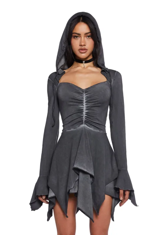F Is For Fairies® Hooded Mini Dress - Gray sold by Dolls Kill