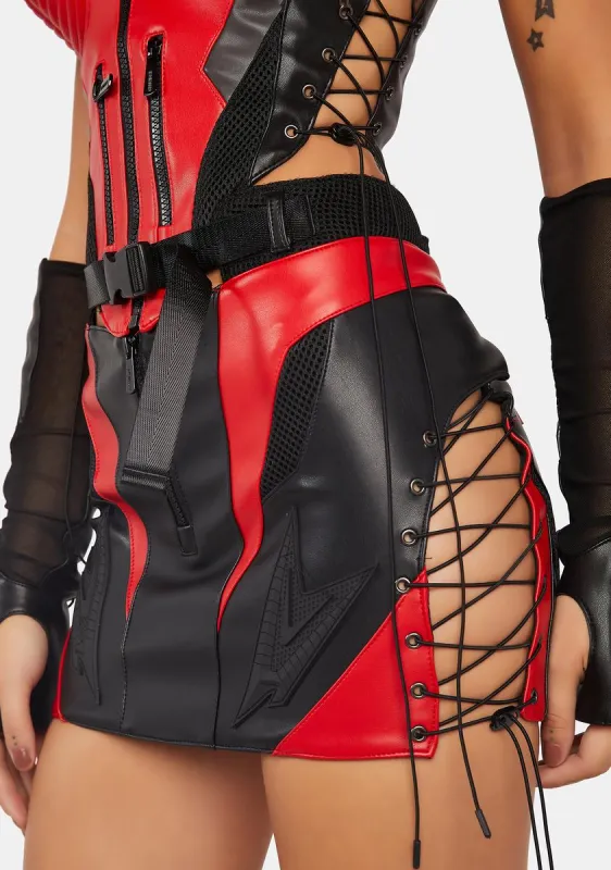 Red Nasty Moto Mini Skirt sold by Dolls Kill