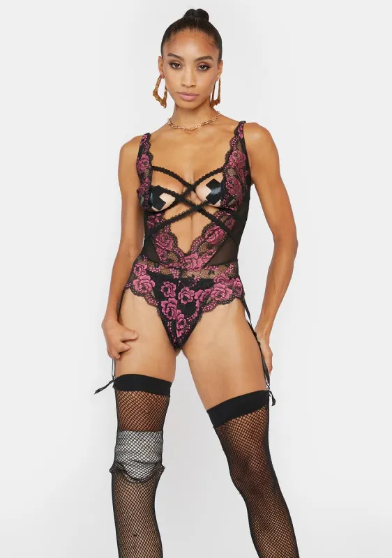 Lace Up Lady Floral Teddy sold by Dolls Kill