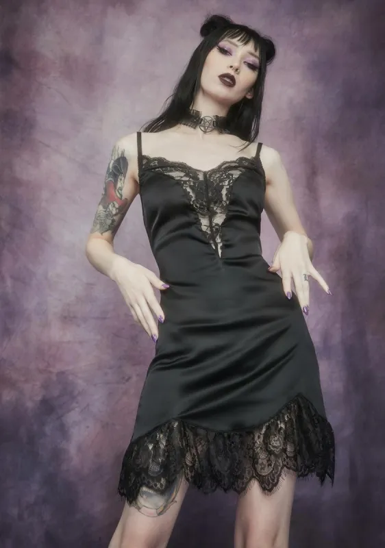 Mischief Du Monde Satin Lace Mini Dress sold by Dolls Kill