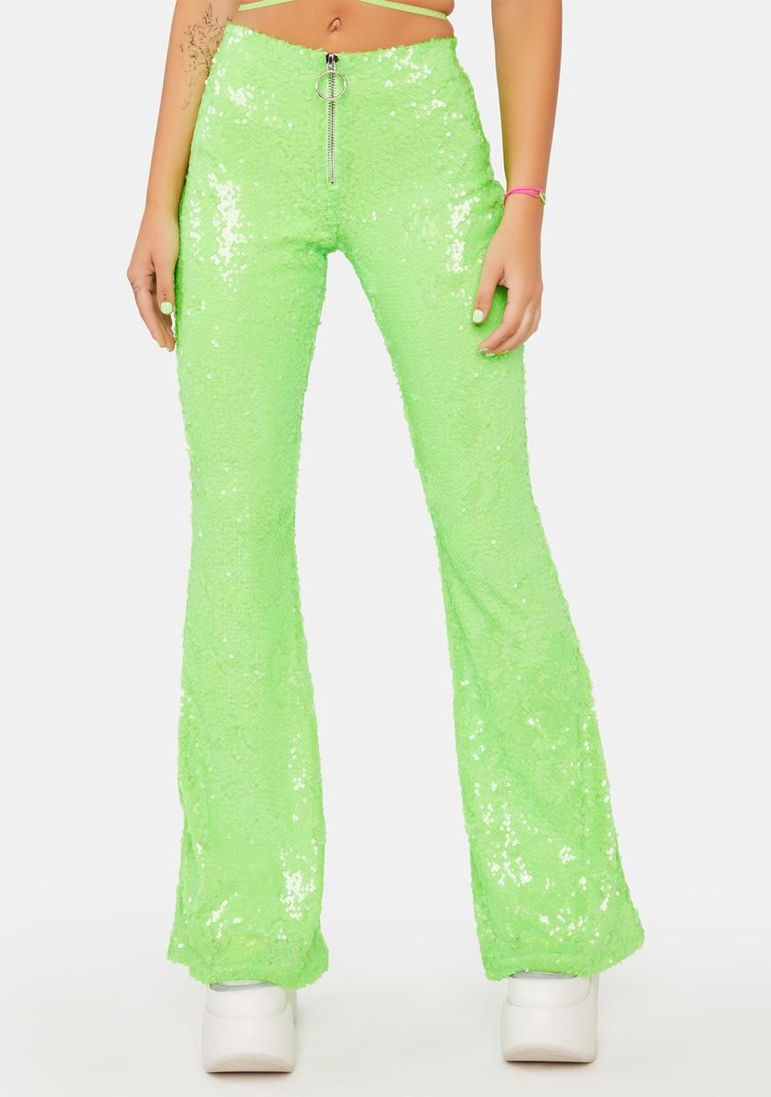 Lime Infinity Dream Sequin Flares sold by Dolls Kill