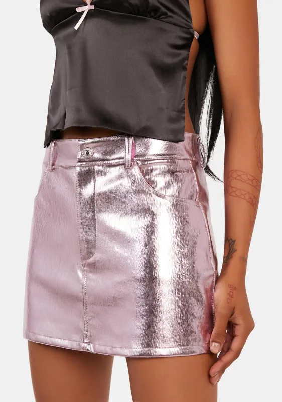 Pink Metallic Faux Leather Skirt sold by Dolls Kill