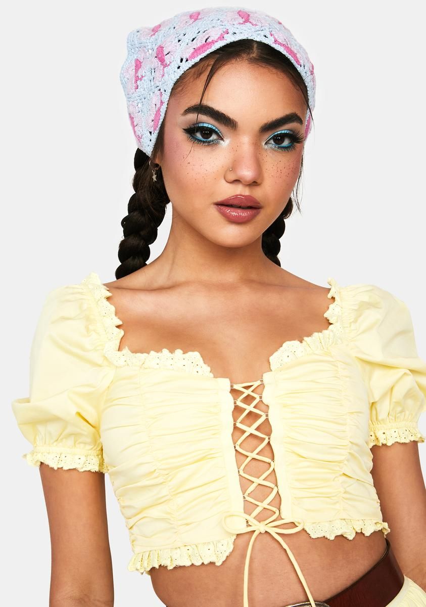 Butter Moving Too Fast Crop Blouse sold by Dolls Kill