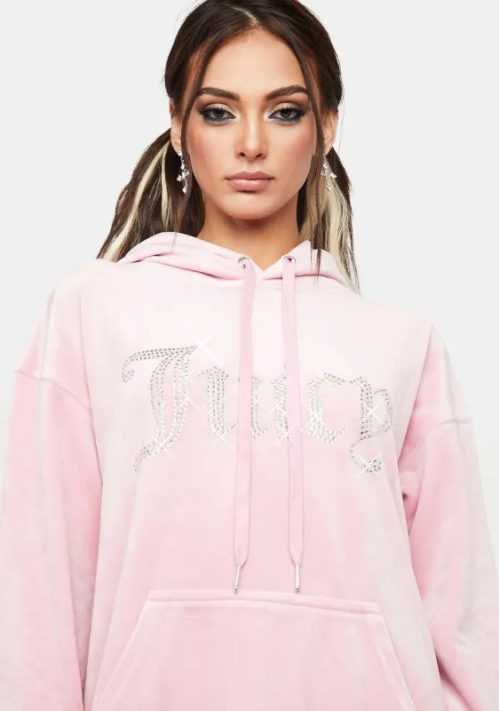 Rose Big Bling Velour Hoodie Dress sold by Dolls Kill
