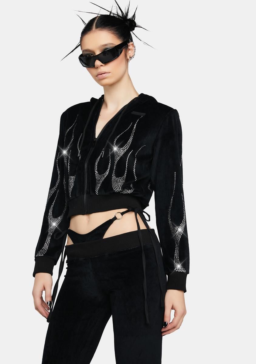 Black Flame Velour Track Jacket sold by Dolls Kill product image thumbnail 4