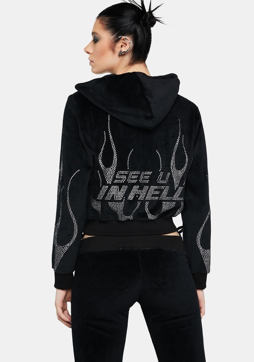 Black Flame Velour Track Jacket sold by Dolls Kill product image thumbnail 2