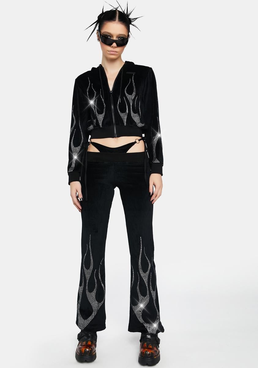 Black Flame Velour Track Jacket sold by Dolls Kill product image thumbnail 3