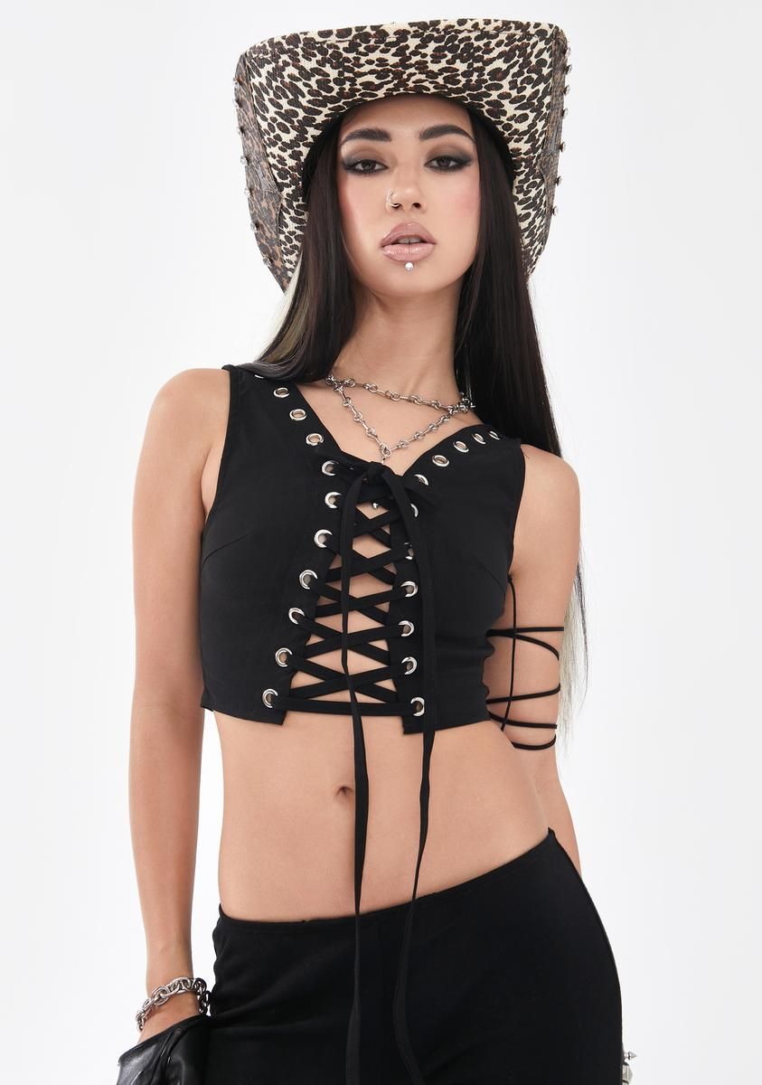 Night Bound To Happen Lace Up Top sold by Dolls Kill