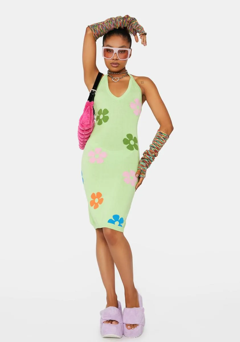 Lime Floral Intarsia Halter Dress sold by Dolls Kill product image thumbnail 3