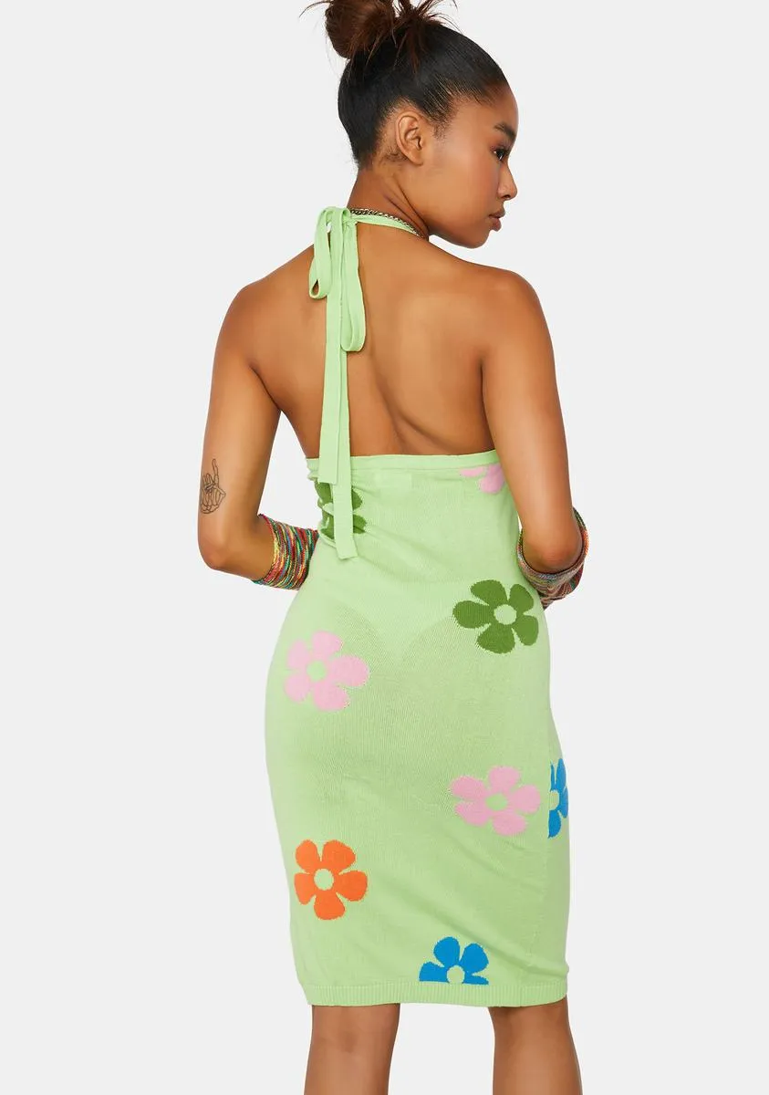 Lime Floral Intarsia Halter Dress sold by Dolls Kill product image thumbnail 4