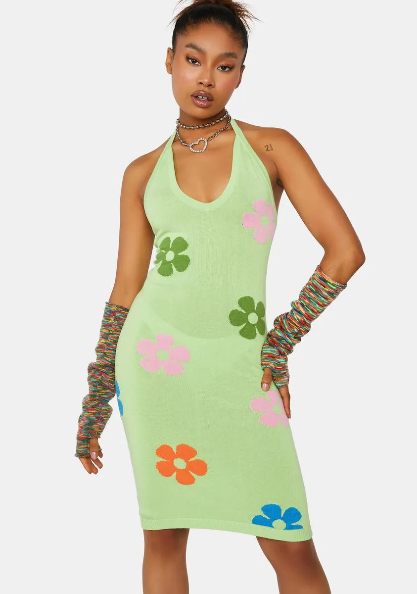 Lime Floral Intarsia Halter Dress sold by Dolls Kill
