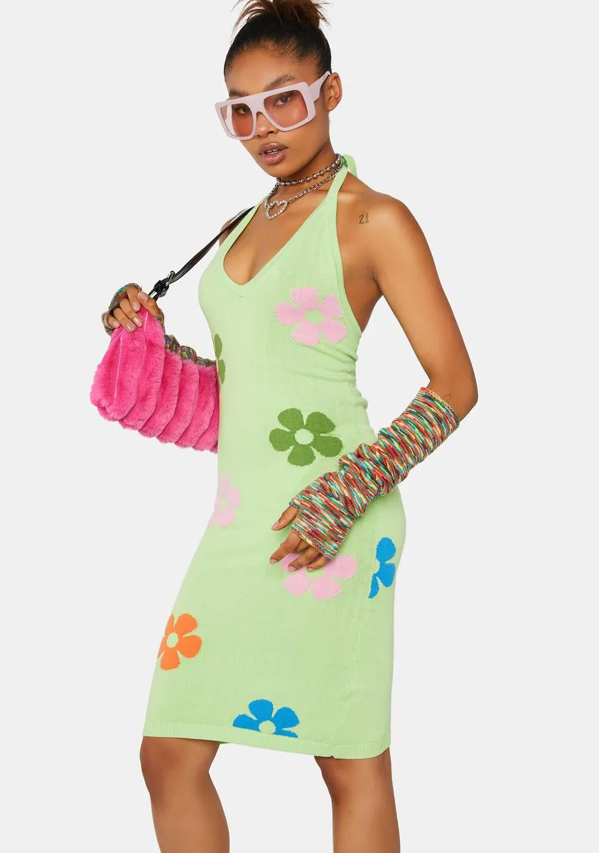 Lime Floral Intarsia Halter Dress sold by Dolls Kill product image thumbnail 2