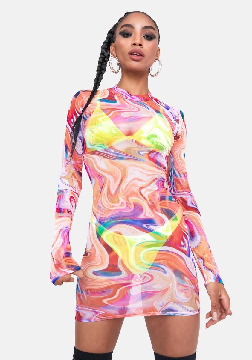 Start Over Sheer Wavy Mini Dress sold by Dolls Kill