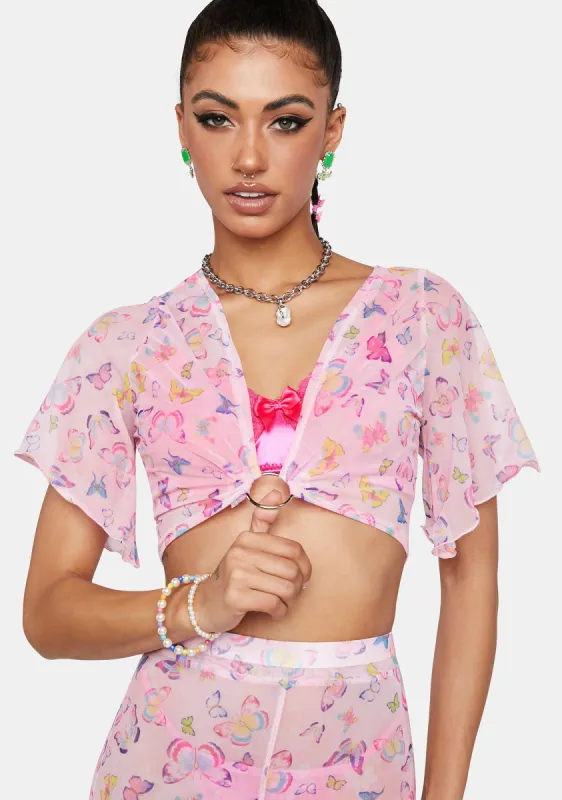 Butterfly O-Ring Crop Top - Pink sold by Dolls Kill