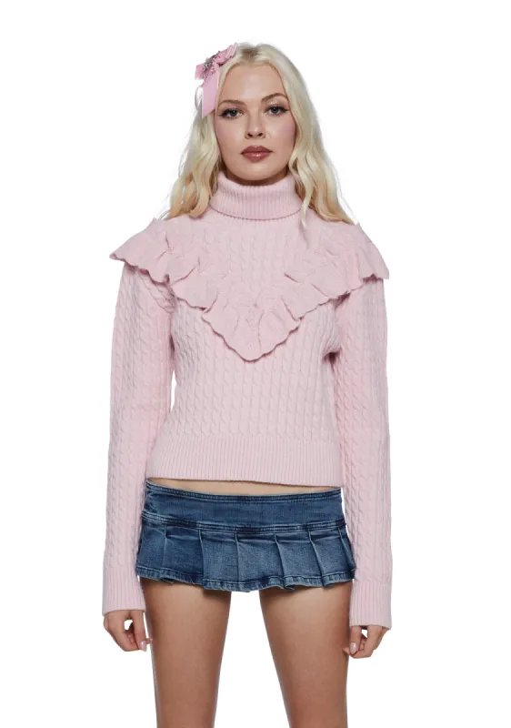 Pastel Ambitions Cable Knit Sweater - Pink sold by Dolls Kill