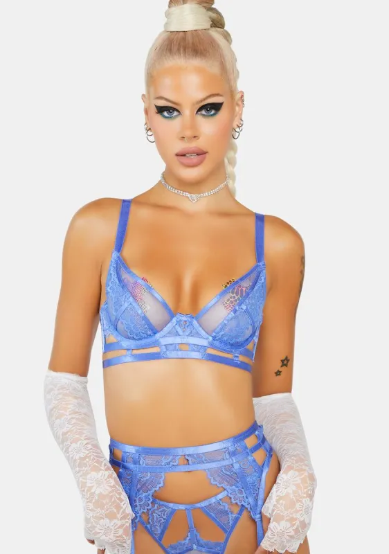 Claire Blue Caged Lace Bra sold by Dolls Kill