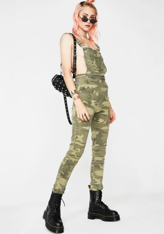 Hot Commodity Camo Overalls sold by Dolls Kill