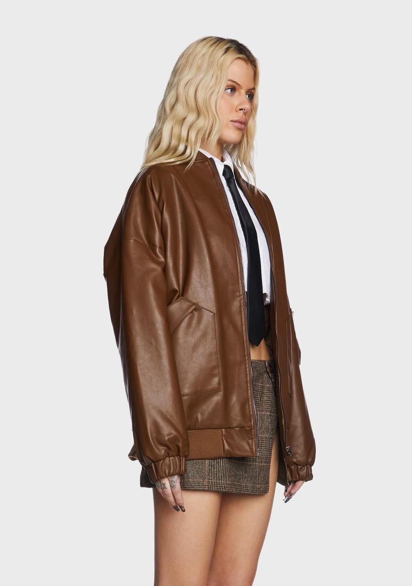 Faux Leather Oversized Bomber Jacket - Brown sold by Dolls Kill product image thumbnail 3